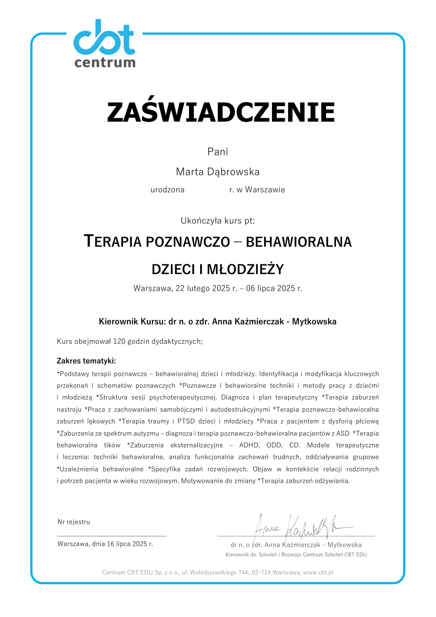 Terapia poznawczo-behawioralna dzieci i młodzieży — podgląd dokumentu