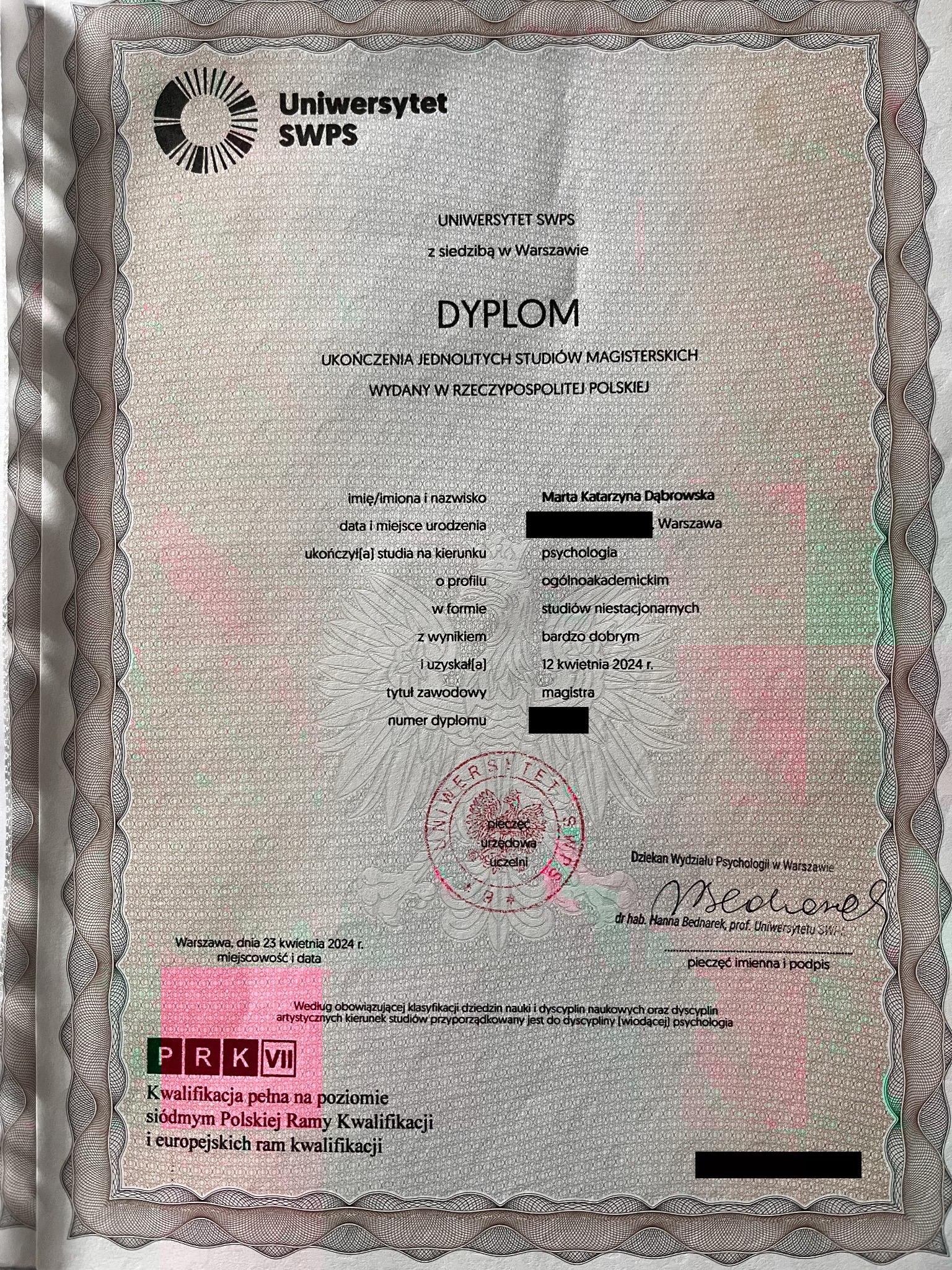 Magister psychologii — podgląd dokumentu